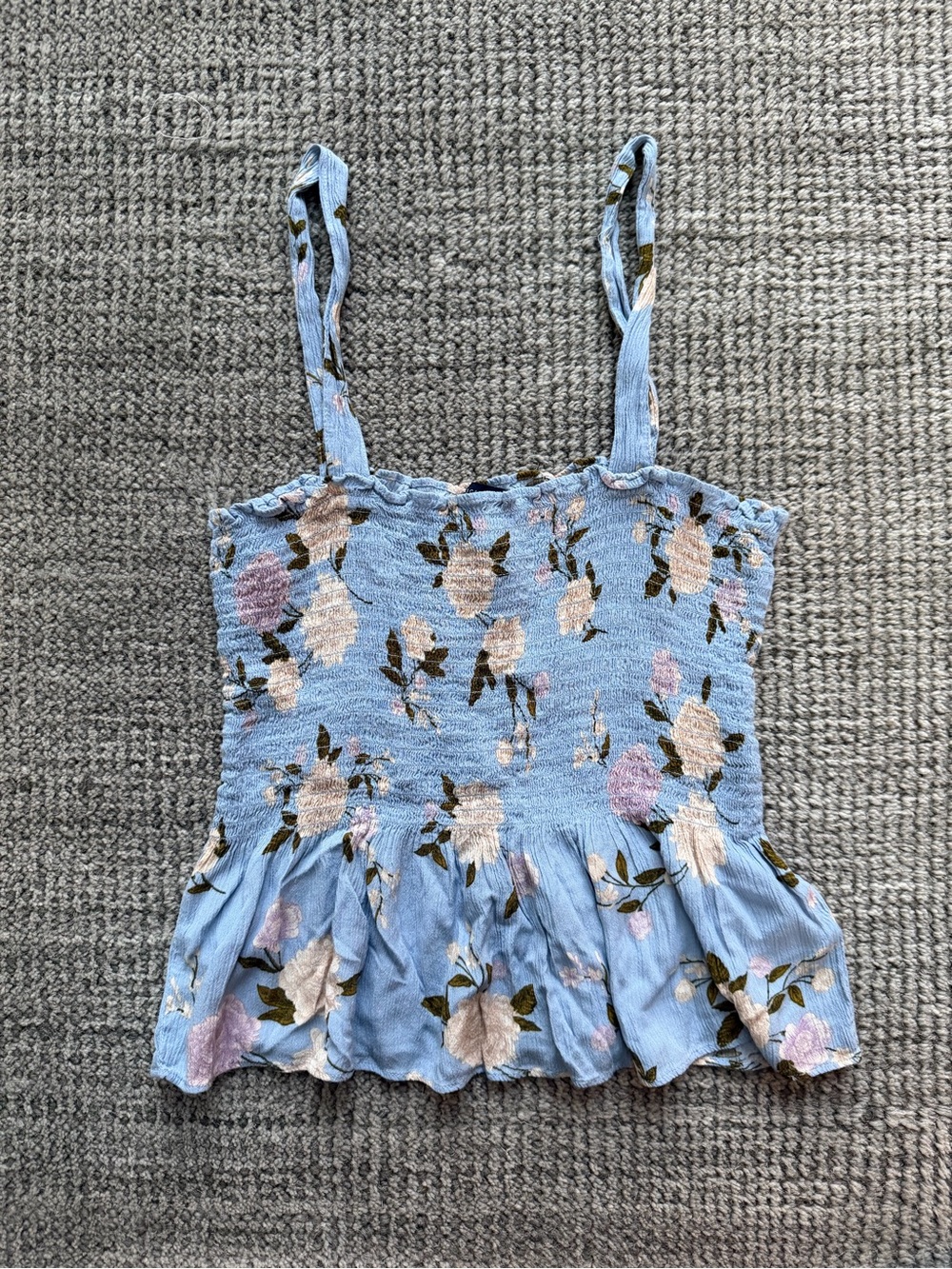 American Eagle Outfitters Light Blue Floral Smocked Peplum Cami